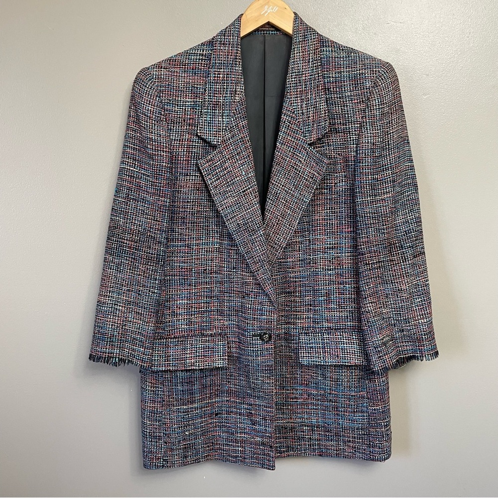 Graham & Gunn women’s Blazer Sport Coat Tweed colorful business raw hem sleeve
